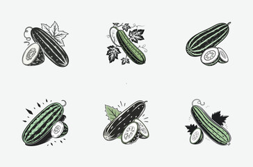 Fototapeta premium Fresh Cucumber Clipart – Green Vegetable Illustration Pack 