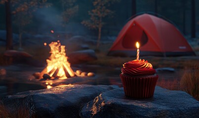 Cupcake campfire birthday camping night forest