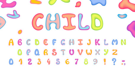 Colorful children alphabet with rounded and smooth letters and numbers