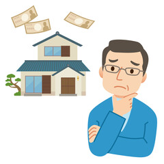 家の管理に悩む中年男性　お金のことで悩む男性