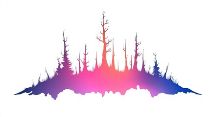 Abstract representation of a colorful forest silhouette with vibrant hues and fading trees