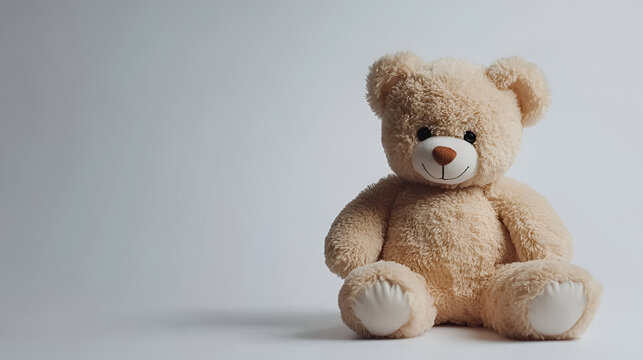  a beautiful teddy bear sitting on a chari  on the whit background