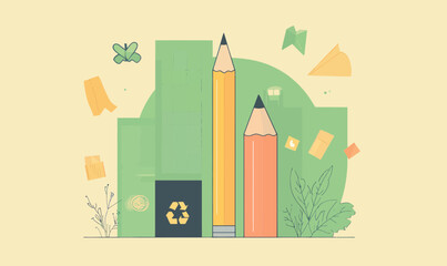 Obraz premium Giant Pencil Illustration with Recycling Theme in Minimalist Style