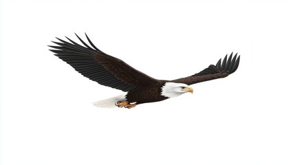 Obraz premium Bald Eagle Soaring Through Clear Blue Sky Showing Majestic Freedom and Graceful Power