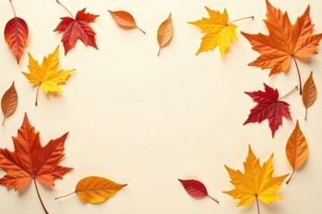 Autumnal Leaves Frame A Vibrant Composition of Colorful Foliage Arranged in a Border on a Soft Background