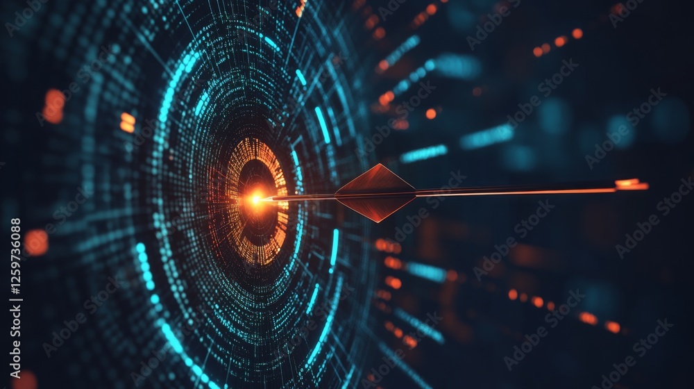 Poster a futuristic digital design featuring a glowing center surrounded by intricate patterns and vibrant 