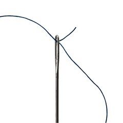 Close-Up of Needle Threaded with Fine Blue Thread for Sewing