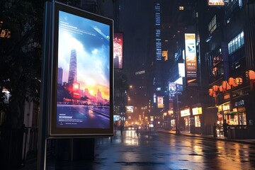 Obraz premium Cityscape night street poster advertising rain