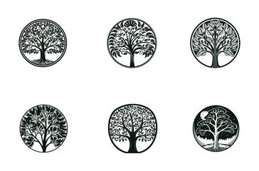 Obraz premium Elegant Tree Silhouette Vector Collection 