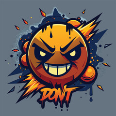 An angry and intense cartoon face with a sharp, fierce expression looks ready to burst.