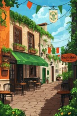 Obraz premium Charming Italian Cafe Scene Illustration