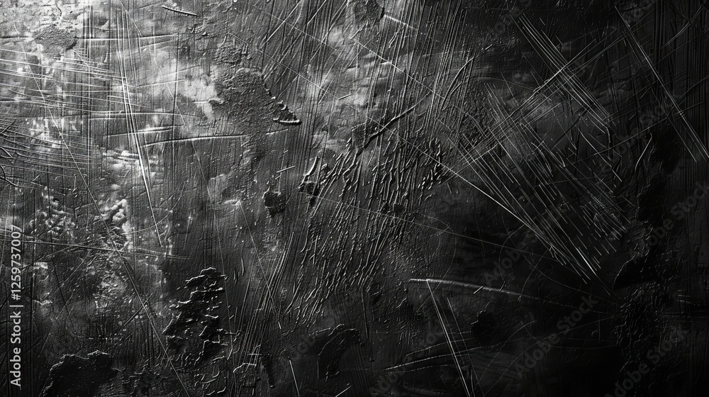 Aufkleber black scratched grunge background with distressed film texture and spacious empty area for text or d