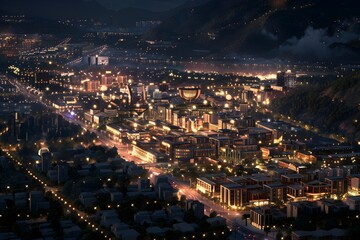 Obraz premium City Skyline at night, HD, night view, banner wallpaper, Urban landscape