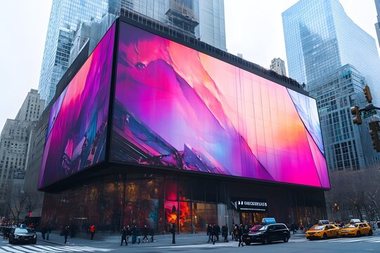 Cityscape digital billboard vibrant ad display