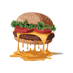 Burger with dripping cheese vector, Floating Burger With Dripping Cheese isolated vector