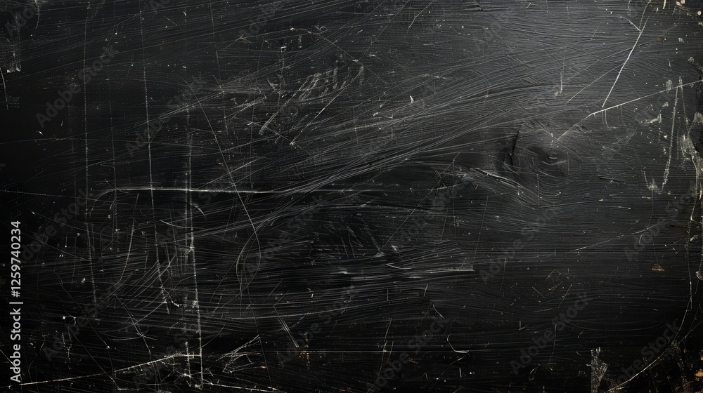 Aufkleber black scratched grunge background with distressed film texture and spacious empty area for text or d