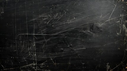 Black scratched grunge background with distressed film texture and spacious empty area for text or design elements