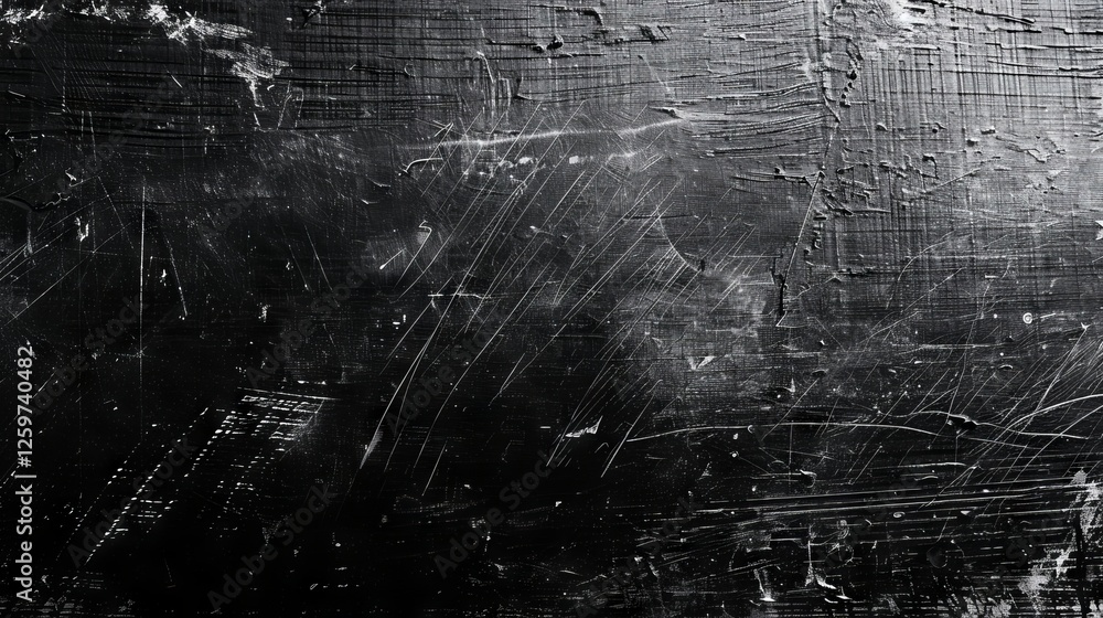 Aufkleber black scratched grunge background with distressed film texture and spacious empty area for text or d