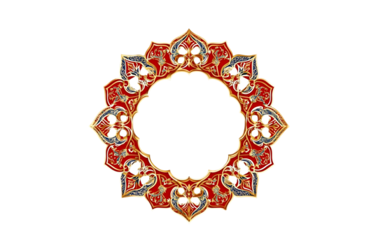 Ornate Red Gold and Blue Circular Design Elegant Intricate Frame
