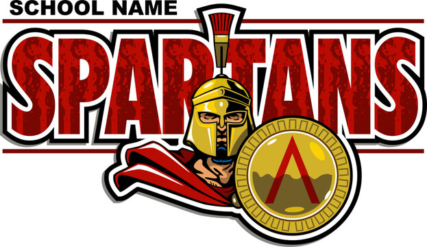spartans design with mascot and shield for school, college or league sports