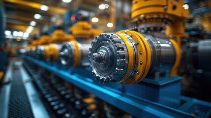 Fototapeta premium Machinery close-up of hydraulic systems powering a large press in a factory