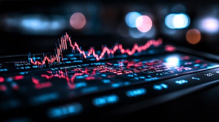 Dynamic financial data display with stock market trading graphs on screen
