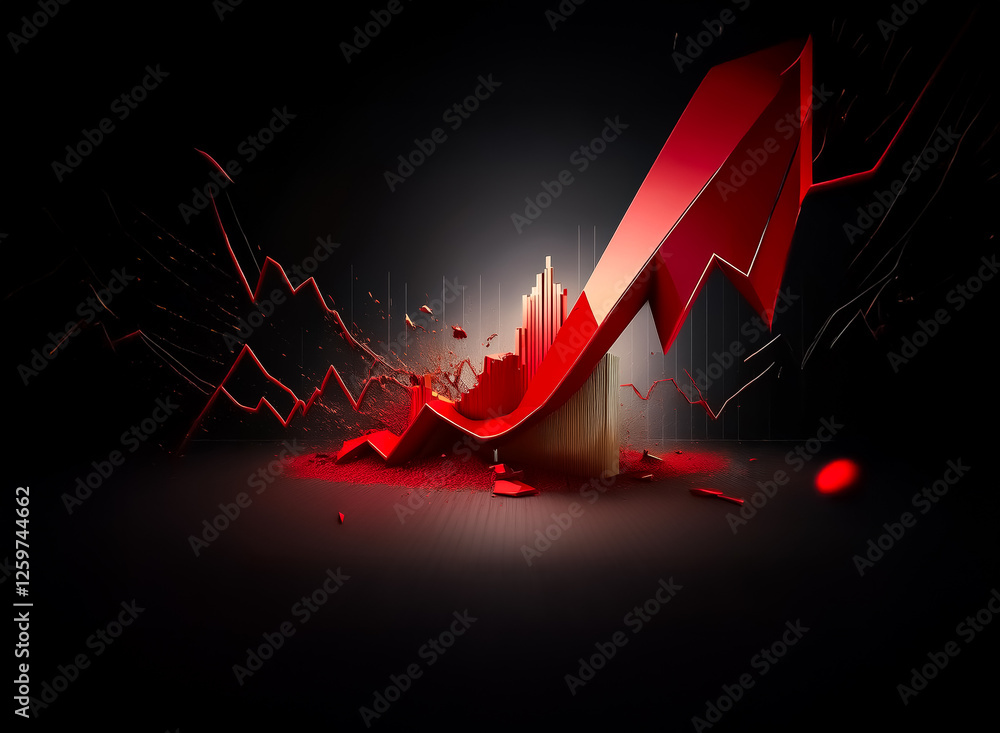 Aufkleber red arrow dramatically breaks through a surface, pointing upwards against a dark backdrop, symbolizi