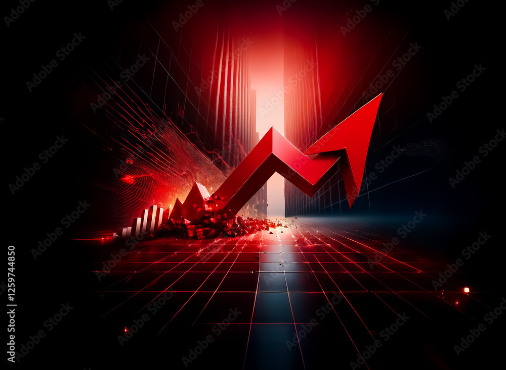 Poster A dynamic red arrow bursts upward, forcefully breaking through the ground with a sense of powerful momentum and progress against a dark backdrop illuminated by radiant red light.