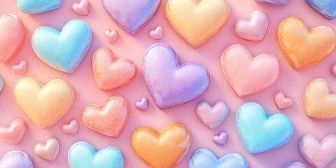 Fototapeta premium A vibrant candy-colored heart background featuring pastel hues and playful patterns, perfect for Valentine's Day designs and love-themed projects.