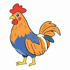 Majestic Cartoon Rooster Vector Illustration with Colorful Tail Feathers and Bold Expression