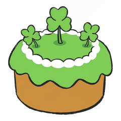 Illustration of a St. Patrick’s Day Cake with Shamrock Toppings, Ideal for Irish Themed Artwork