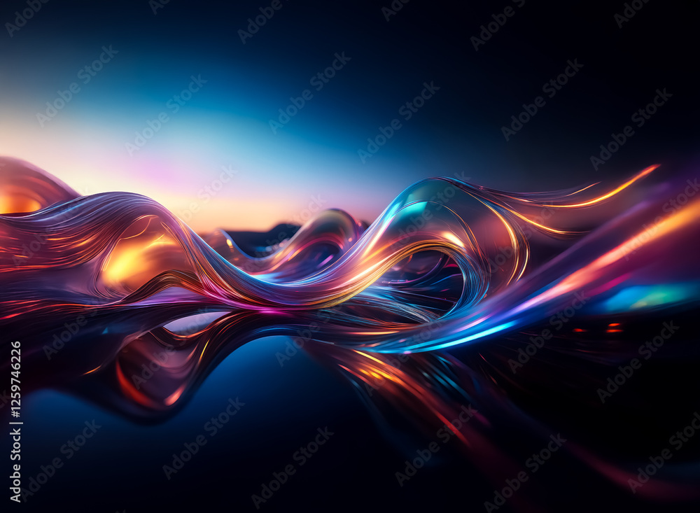 Fototapete abstract waves with vibrant colors and dynamic lighting create a fluid and mesmerizing motion agains