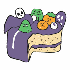 Illustration of a Halloween Cake with Spooky Toppings, Perfect for Seasonal and Trick or Treat Themes