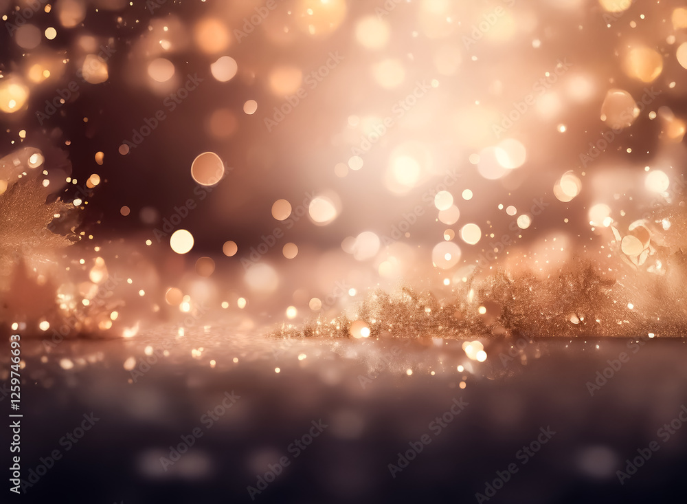 Poster soft, golden bokeh lights and glittery particles create a magical, blurry background. sparkling dots