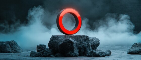 A red circle on a gray rock.
