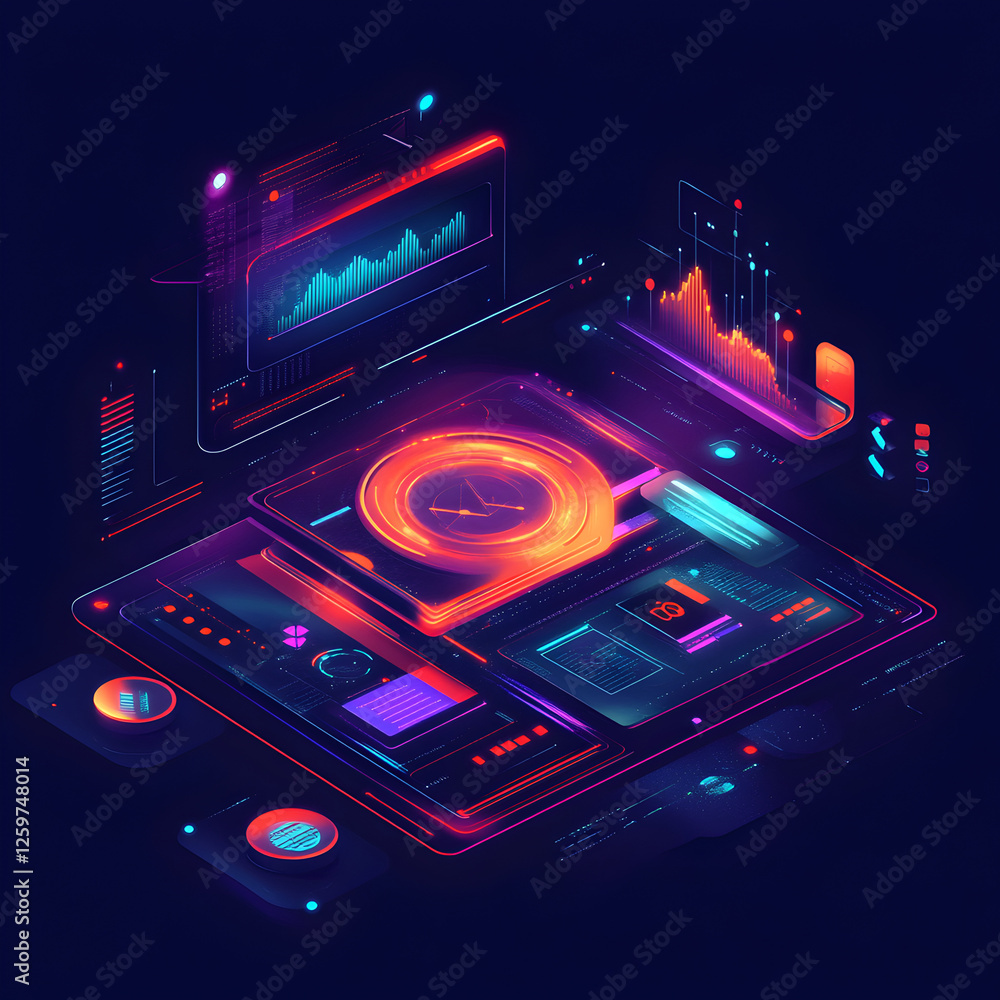 Poster futuristic data visualization: immersive visual representation of complex data sets, displayed with 