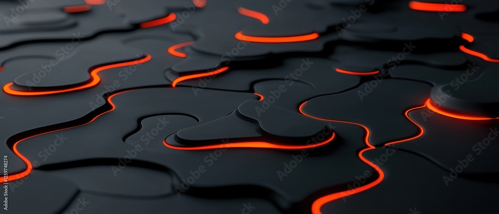 Poster a 3d rendering of a black and orange abstract design.