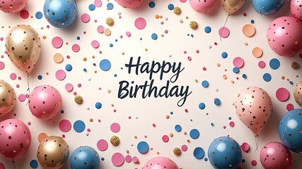 Colorful birthday celebration scene with balloons and confetti, creating a festive atmosphere