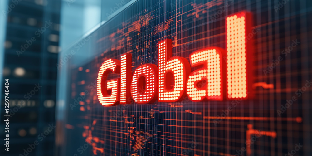 Poster global illuminated in vibrant orange lights, symbolizing connectivity and unity