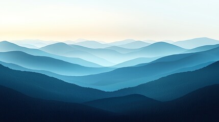 Serene Blue Mountain Range at Dawn with Soft Hues and Layered Peaks in the Background