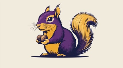 Colorful cartoon squirrel holding nuts, set against a simple background, ideal for playful designs