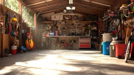Obraz premium A garage filled with dusty, unused items in need of organization.