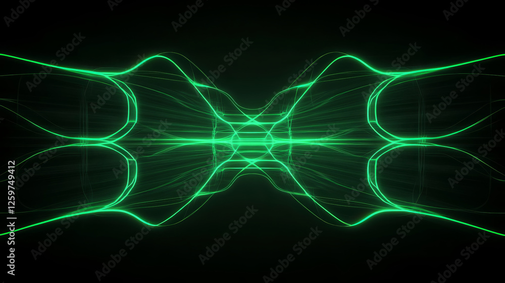 Poster abstract digital artwork featuring glowing green lines and waves, creating mesmerizing visual effect
