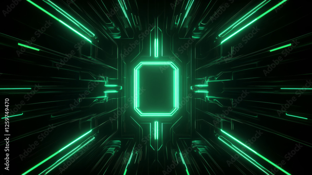 Aufkleber abstract digital artwork featuring glowing green lines and shapes, creating futuristic tunnel effect