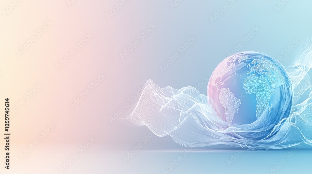 Poster globe minimalist abstract wave line a globe depicted through flowing abstract wave lines, minimal ye