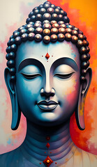 Buddha Head with Colorful Background