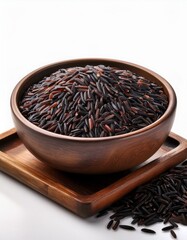 Fresh healthy wild black rice on white background