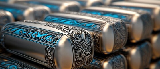 Ornate Silver Boxes with Blue Decorations