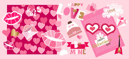 Set of Valentine's Day Creative trendy concept Vector cute modern illustration