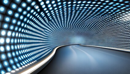 A Wide Field of Glowing Blue Dots Forming an LED Display on a Black Background